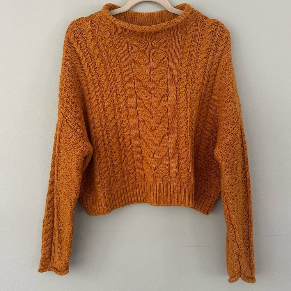 Anthropologie Pilcro Mock-Neck Chunky Cable-Knit Sweater Medium - Picture 4 of 6